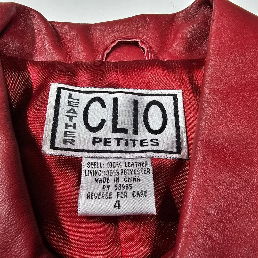 Clio Vintage 90s Petites Leather Full Zip Blazer‎ Jacket Burgundy Red Womens 4 P